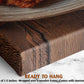a wooden cutting board with a plate of food on top of it, and there is text indicating that the cutting board is ready to hang.
