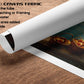 The image is a rolled canvas fabric with a painting of a basket of fruit on it. The fabric is white and has a 2.5-inch edge added at each side.