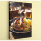 A plate of sausages and sauerkraut accompanied by a glass of beer, set on a wooden table.