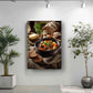 a cozy indoor setting with a bowl of stew, a loaf of bread, and a potted plant on a white wall.