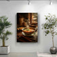 a cozy dining scene with a bowl of soup, a plate of food, and a potted plant on a white wall.