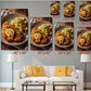 The image is a collage of six photographs depicting various types of food, including a plate of fried chicken, a plate of potato salad, and a plate of lemon slices. The photographs are arranged in a grid format, with each photograph having a corresponding size indicated in the image.