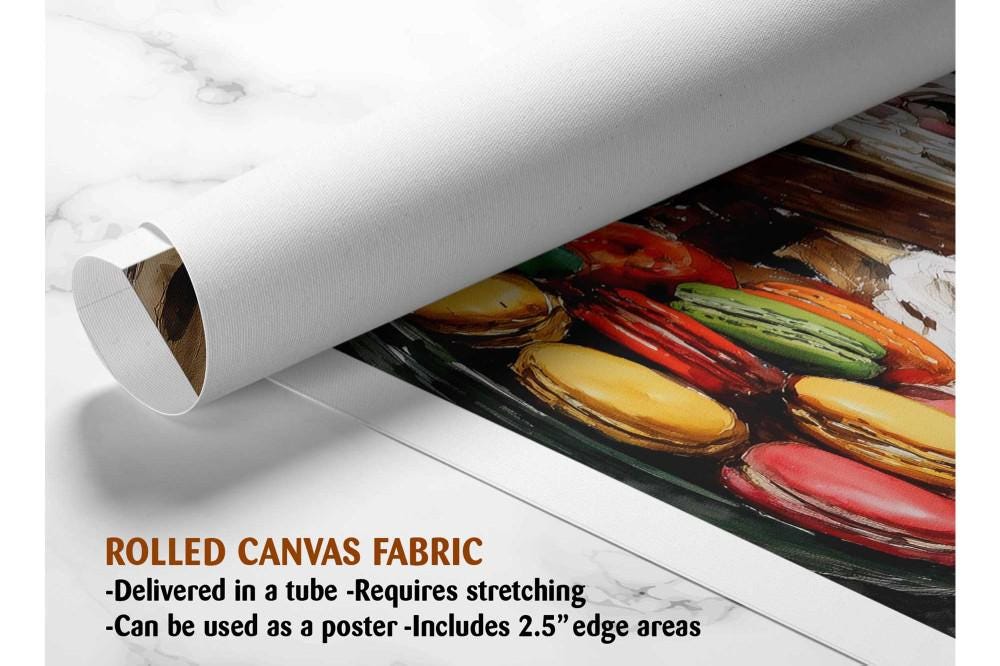 The image is a rolled canvas fabric that has been delivered in a tube. It requires stretching and can be used as a poster with a 2.5" edge area.