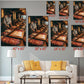 The image is a living room with a white couch and a coffee table. Above the couch, there are six framed photographs of a chef working in a kitchen, each with a different size and resolution. The photographs are arranged in a grid pattern on the wall, with each one having a specific size and resolution, ranging from 8" x 12" to 24" x 36".