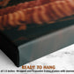 The image is a close-up of a canvas print featuring a wooden frame. The print is described as a "Ready to Hang" and has a depth of 1.5 inches. It is wrapped over a wooden frame and comes with a sawtooth hanger.