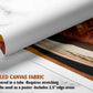The image is a rolled canvas fabric, which is a type of canvas material used for creating posters or wall art. It is described as a tube-delivered fabric, which means it is delivered in a tube and requires stretching before use. The fabric can be used as a poster and includes a 2.5" edge area.