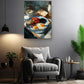 a cozy living room with a comfortable gray armchair, a wooden side table, and a potted plant. Above the armchair, there is a framed painting of a breakfast scene, including a plate of eggs, toast, and bacon.