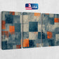 an abstract painting on a wall with an american flag in the background
