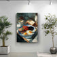a breakfast scene with a plate of food, including eggs, toast, and tomatoes, set on a table. The room is decorated with potted plants and a painting hangs on the wall.