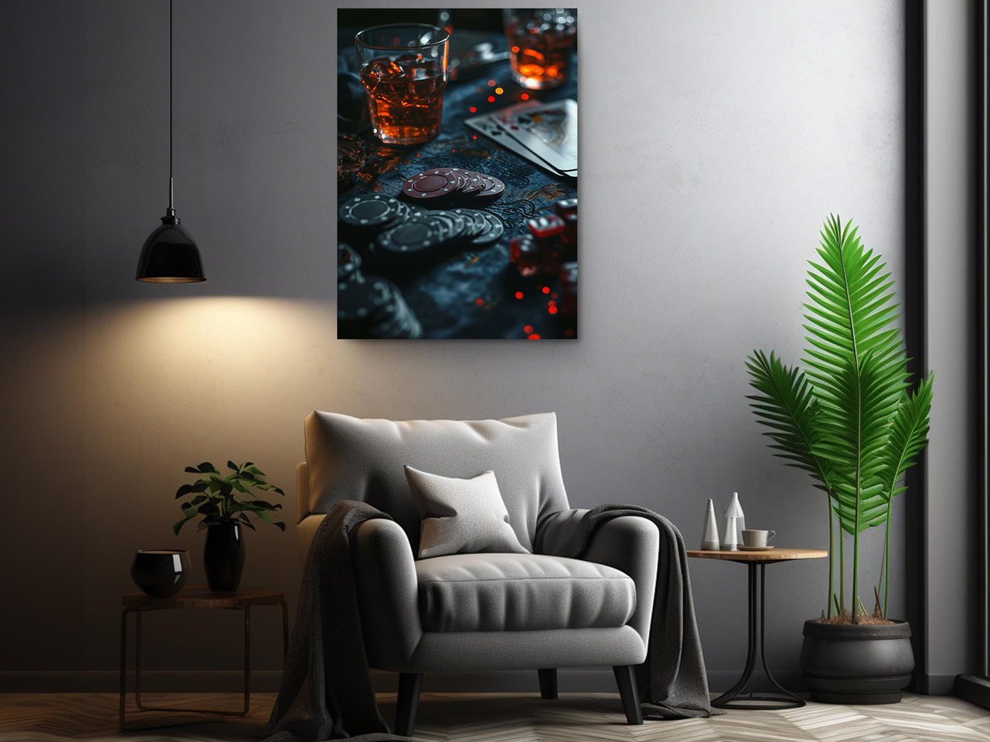 Poker Chips Canvas Art – Whiskey Wall Decor | Fun Night Art on Artist Grade Canvas
