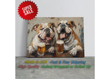 Bulldog Canvas Print - Beer Drinking Dogs Wall Art | Ready to Hang Canvas Decor