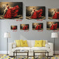 Canvas Art Print – Elegant Lady and White Horse in Red Dress | Museum Quality