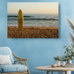 Surfboard Beach Canvas | Coastal Wall Art - Golden Sand Print on Wood Frame