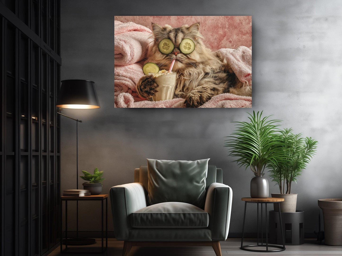Funny Spa Cat Art - Humorous Animal Canvas Print | Framed or Rolled Wall Decor