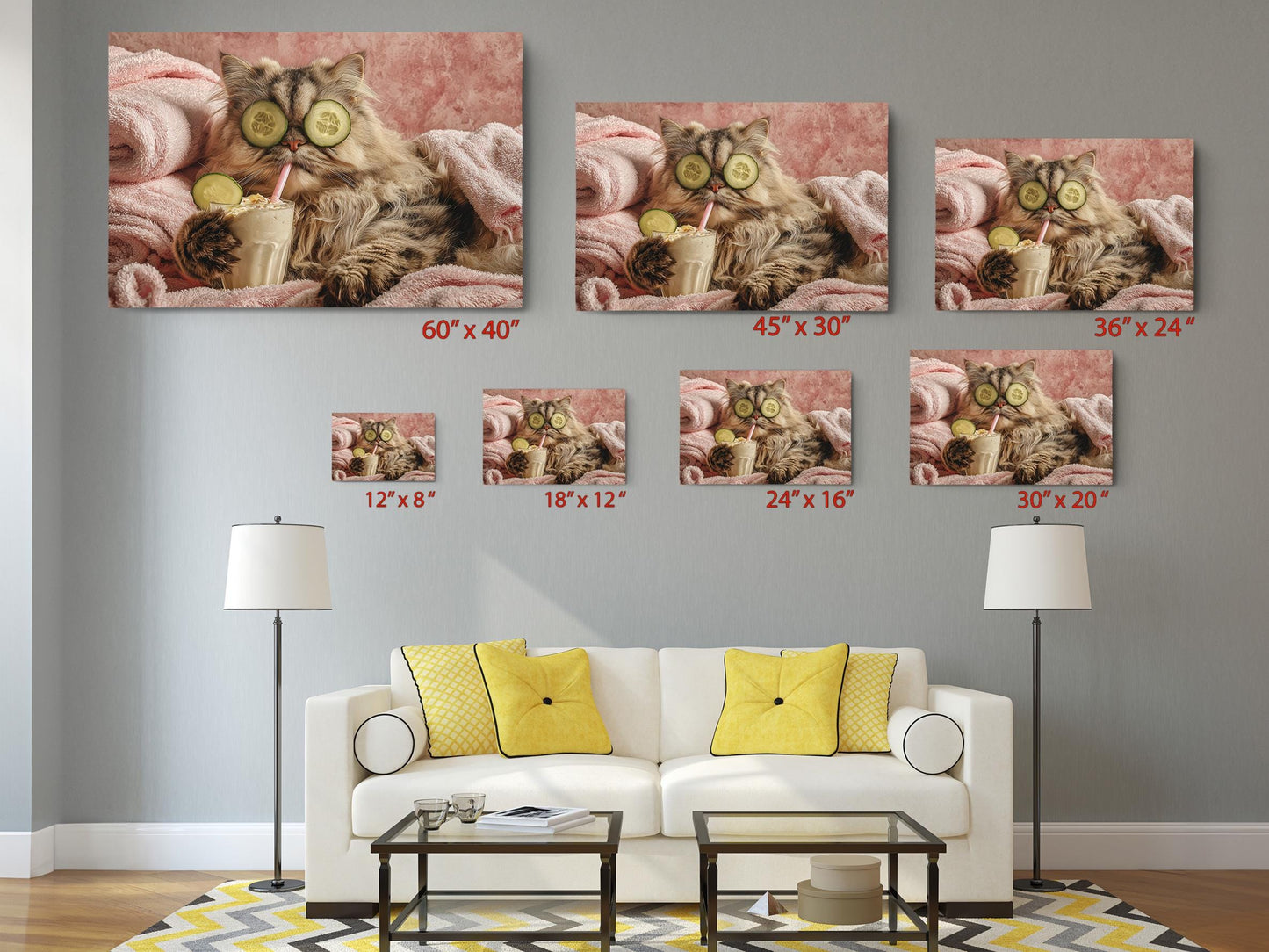 Funny Spa Cat Art - Humorous Animal Canvas Print | Framed or Rolled Wall Decor